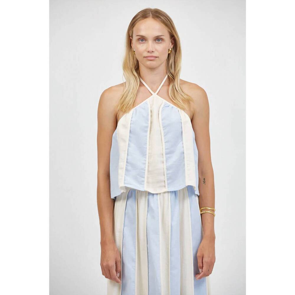 NEW A.REN roanne halter top in blue/white